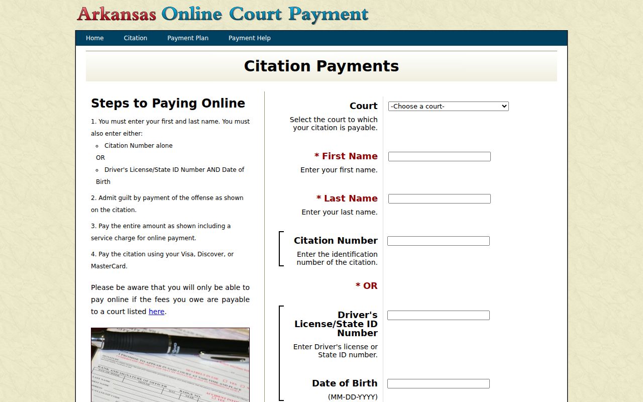 Arkansas citation query for Polk County traffic court records