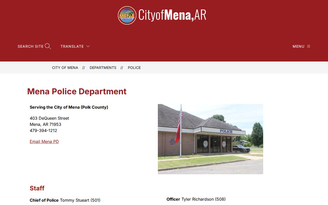 Polk County Mena warrant search police page